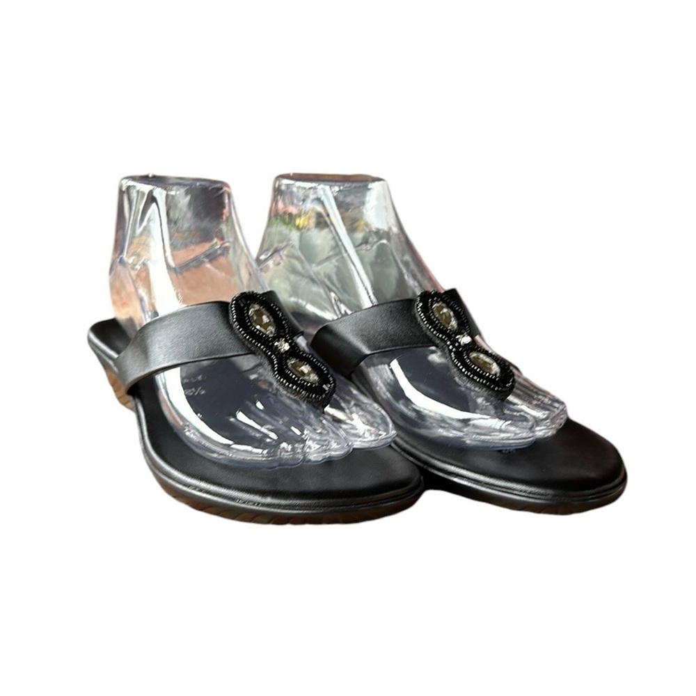 Italian Shoemakers Black Leather Thong Slip-on Sandals Sz 8.5